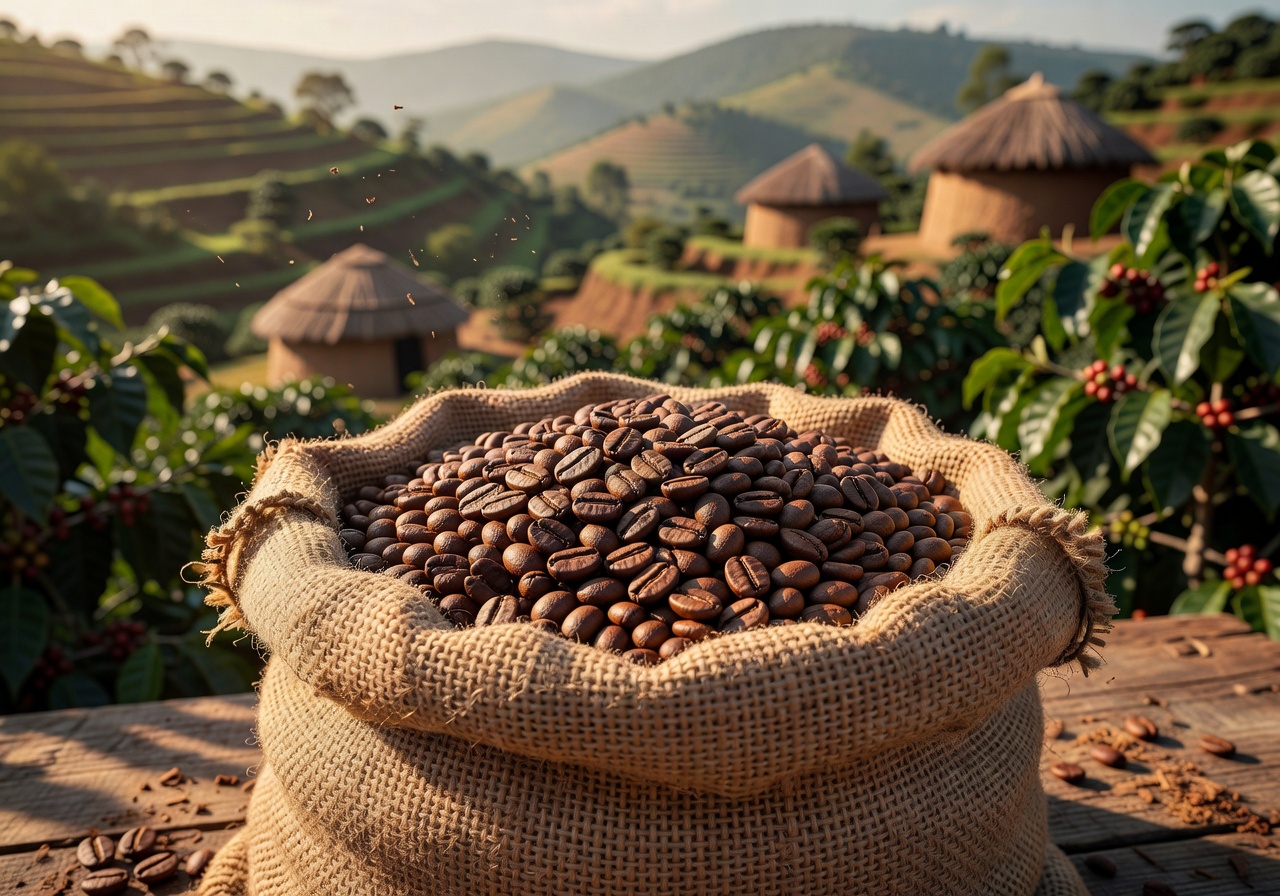 Bag of Ethiopian Yirgacheffe coffee beans